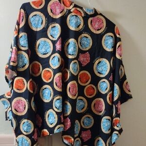 Versace Black Top with Blue and Pink Medallion Print